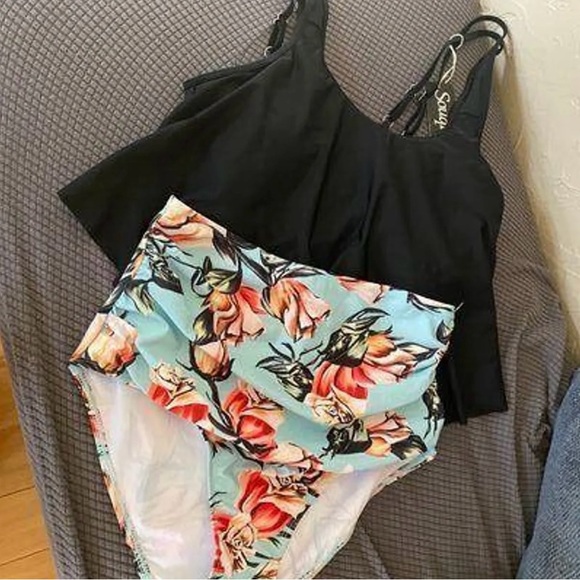 Souqfone Womens Swimsuit High Waisted Tankini Bathing Suits Two Piece Flounce - Picture 2 of 4